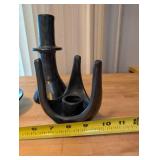 Set of 3 Black Ceramic Candle Holders Assorted Shapes