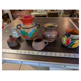 Collection of 6 Decorative Handpainted Pottery Vases and Jugs