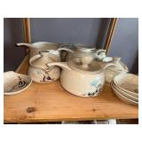 Extensive Red Wing Bob White Stoneware Dinnerware Collection with Bird Motif