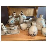 Extensive Red Wing Bob White Stoneware Dinnerware Collection with Bird Motif