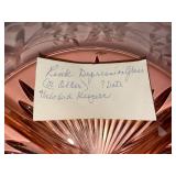 Pink Depression Glass Divided Lidded Candy Dish with Floral Handle