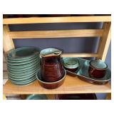 Large Collection of Red Wing Pottery "Village Green" Stoneware Dinnerware Set with Mugs, Plates, Serving Pieces and Bowls