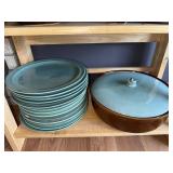 Large Collection of Red Wing Pottery "Village Green" Stoneware Dinnerware Set with Mugs, Plates, Serving Pieces and Bowls
