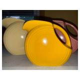 Set of 3 Vintage Fiesta Ware Disc Pitchers in Yellow, Ivory, and Rose