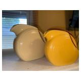 Set of 3 Vintage Fiesta Ware Disc Pitchers in Yellow, Ivory, and Rose