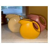 Set of 3 Vintage Fiesta Ware Disc Pitchers in Yellow, Ivory, and Rose