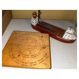 Cribbage Game Set with Edmund Fitzgerald Ship Board and Classic Peg Board