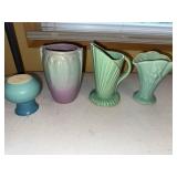 Collection of 4 Vintage USA Pottery Vases and Pitcher
