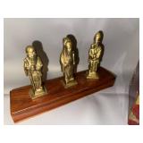 Asian Decor Collection: Brass Figurines, Hexagonal Jewelry Box, and Framed Artwork
