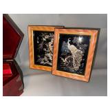 Asian Decor Collection: Brass Figurines, Hexagonal Jewelry Box, and Framed Artwork
