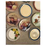 Collection of 14 Decorative Plates Hand-Painted and Porcelain Mix