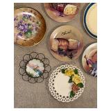 Collection of 14 Decorative Plates Hand-Painted and Porcelain Mix