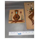 Set of 4 Southwestern Sand Art Plaques with Native American Figures and Pottery Motif