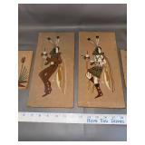 Set of 4 Southwestern Sand Art Plaques with Native American Figures and Pottery Motif