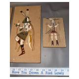 Set of 4 Southwestern Sand Art Plaques with Native American Figures and Pottery Motif