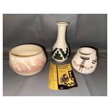 Collection of 3 Sioux Pottery Vessels with Brochure