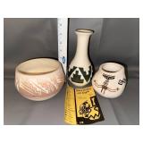 Collection of 3 Sioux Pottery Vessels with Brochure