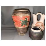 Set of 3 Southwestern Style Pottery Vases with Tribal Designs