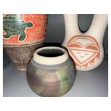 Set of 3 Southwestern Style Pottery Vases with Tribal Designs