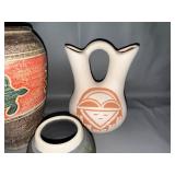 Set of 3 Southwestern Style Pottery Vases with Tribal Designs
