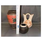 Set of 3 Southwestern Style Pottery Vases with Tribal Designs