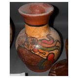 Collection of 4 Native American-Style Pottery Vases with Etched and Painted Designs