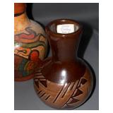 Collection of 4 Native American-Style Pottery Vases with Etched and Painted Designs