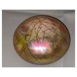 Iridescent Signed Art Glass Paperweight with Swirl Design