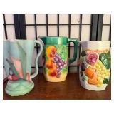 Set of 3 Vintage Hand-Painted Ceramic Pitchers