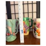 Set of 3 Vintage Hand-Painted Ceramic Pitchers