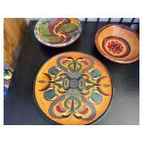 Set of 3 Hand-Painted Wooden Folk Art Bowls