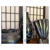 Collection of 4 Black Art Pottery Vessels and Vases, Including Red Wing and Modern Glass