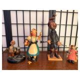 Collection of 4 Vintage Hand-Painted Wooden Figurines
