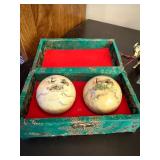 Asian Decor Set with Painted Baoding Balls, Ox Cart, and Boat Figurine