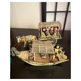 Asian Decor Set with Painted Baoding Balls, Ox Cart, and Boat Figurine