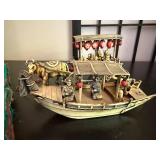 Asian Decor Set with Painted Baoding Balls, Ox Cart, and Boat Figurine