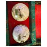 Asian Decor Set with Painted Baoding Balls, Ox Cart, and Boat Figurine