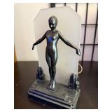 Art Deco Nude Figural Table Lamp with Frosted Glass Panel