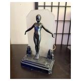 Art Deco Nude Figural Table Lamp with Frosted Glass Panel