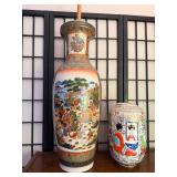 Set of 2 Asian Porcelain Vases with Hand-Painted Designs