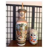 Set of 2 Asian Porcelain Vases with Hand-Painted Designs