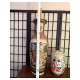 Set of 2 Asian Porcelain Vases with Hand-Painted Designs