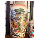 Set of 2 Asian Porcelain Vases with Hand-Painted Designs