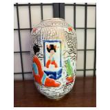 Set of 2 Asian Porcelain Vases with Hand-Painted Designs