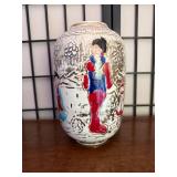 Set of 2 Asian Porcelain Vases with Hand-Painted Designs