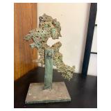 Signed Abstract Metal Sculpture on Stand by L. Lucas