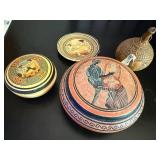 Set of 4 Greek Ceramic Decorative Plates and Trinket Boxes with Classical Motifs