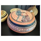 Set of 4 Greek Ceramic Decorative Plates and Trinket Boxes with Classical Motifs