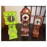 Set of 3 Vintage Wooden Miniature Grandfather Clocks Germany