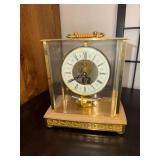 Vintage Glass and Brass Mantel Clock with Exposed Mechanism